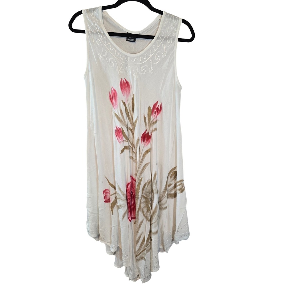 Fashion Force Hand Painted Floral Handkerchief Hem Dress Free‎ Size Cover up